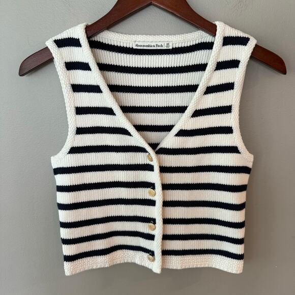 Abercrombie & Fitch NWT Mara Gold Button Up Nautical Stripe Sweater Vest Crop XS - Picture 4 of 14